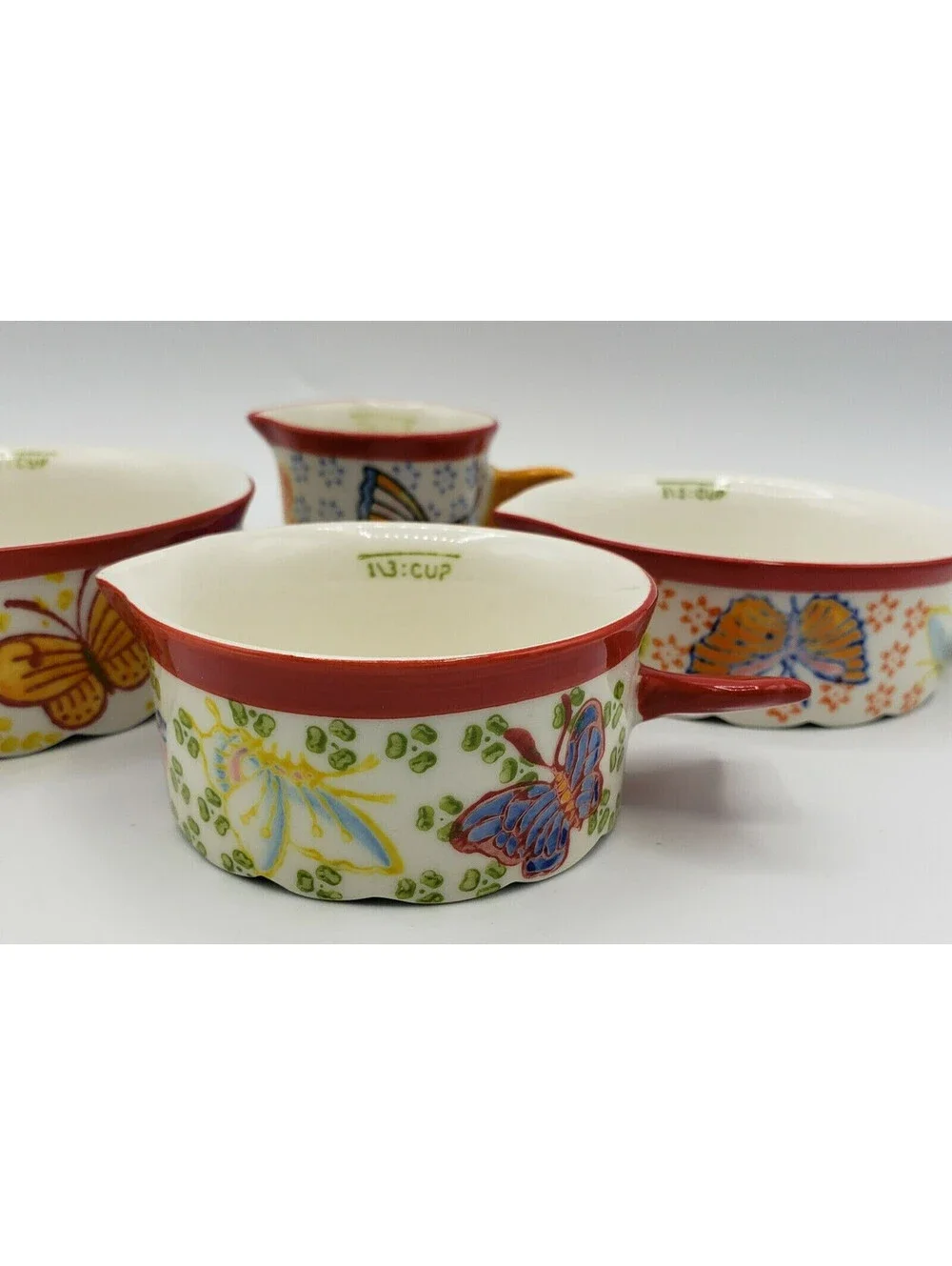 Pier 1 Butterfly Measuring Cups Set of 4 Ceramic Flowers Wing Handles